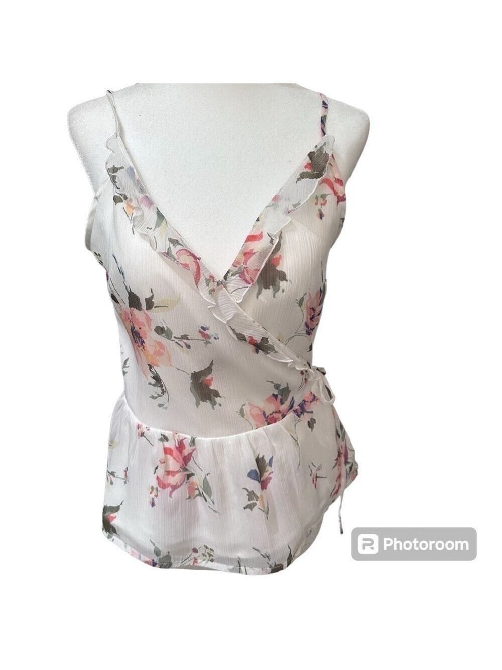ABERCROMBIE & FITCH FLORAL  FRILLY WRAP TOP WITH PEPLUM HEM,  SZ MED